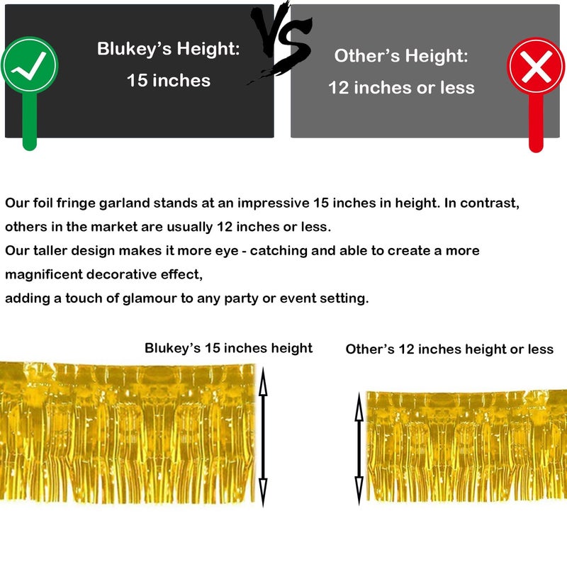 Blukey 10 Feet Long Roll Foil Fringe Garland - Pack of 3 | Shiny Metallic Tassle Banner | Ideal for Parade Floats, Bridal Shower, Wedding, Birthday | Wall Hanging Fringe Garland Banner (Gold) - Image 4